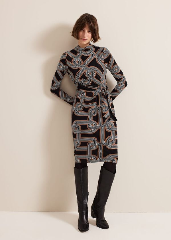 Phase Eight Margot Black Jersey Fitted Midi Dress