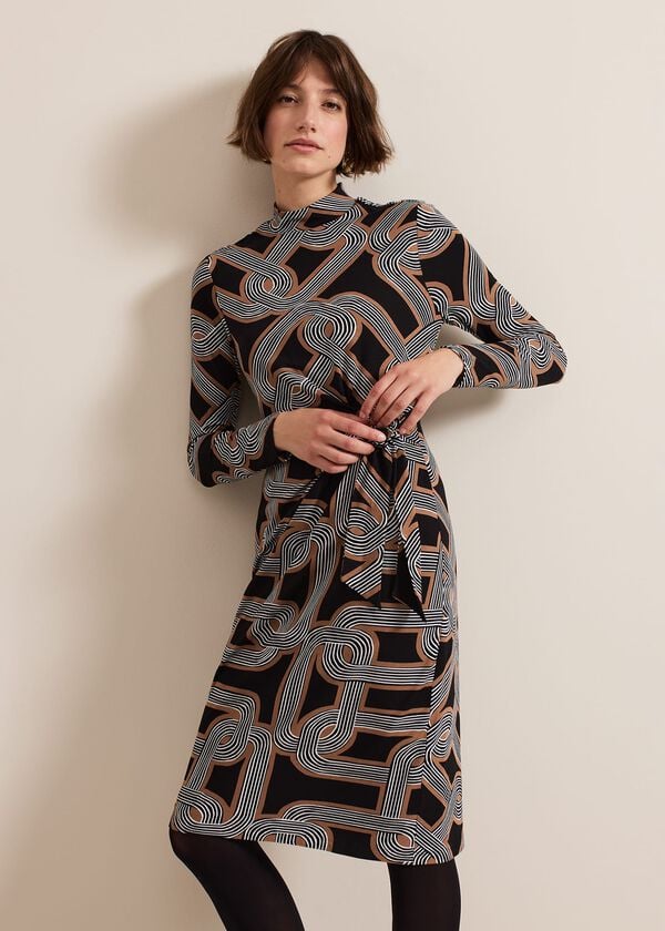 phase eight Margot Black Jersey Fitted Midi Dress