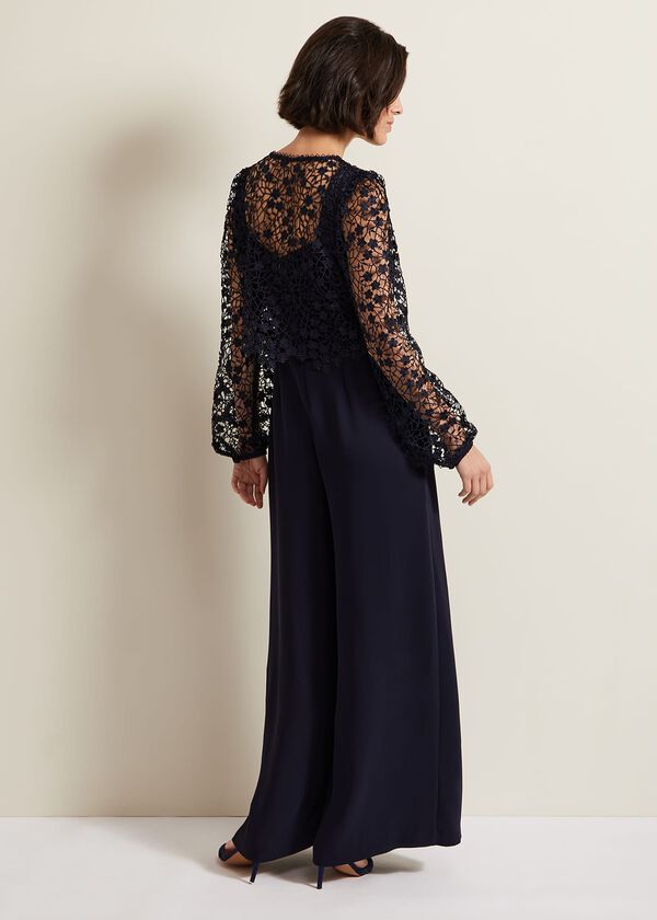 Phase Eight Mariposa Navy Lace Jumpsuit