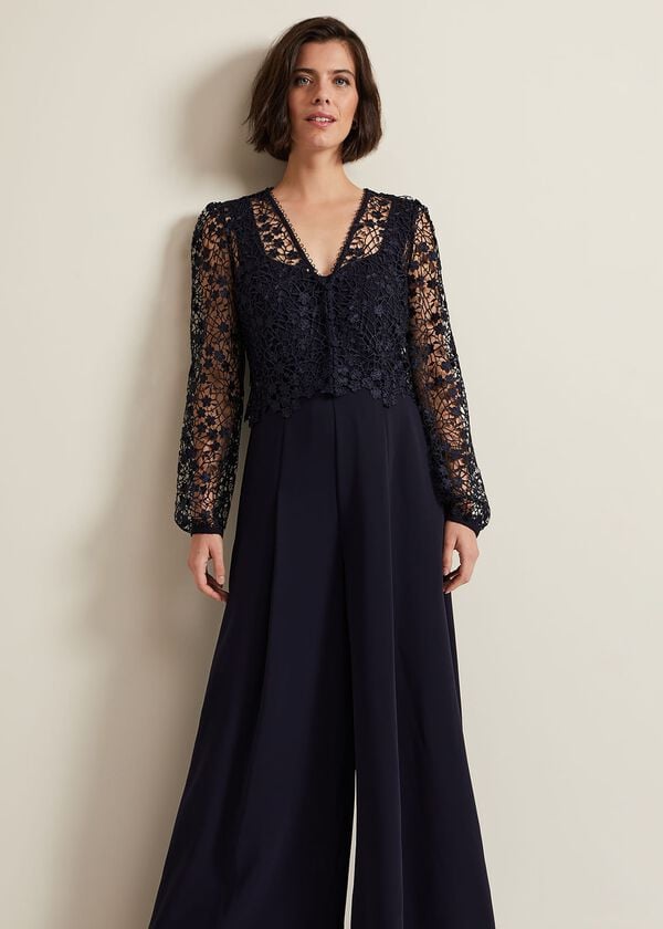 Phase Eight Mariposa Navy Lace Jumpsuit