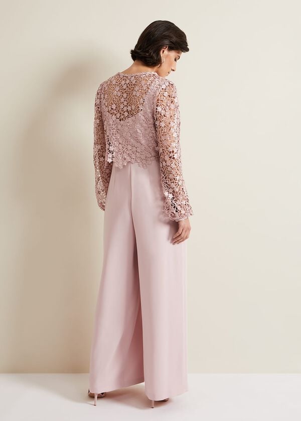Phase Eight Mariposa Pale Pink Lace Jumpsuit