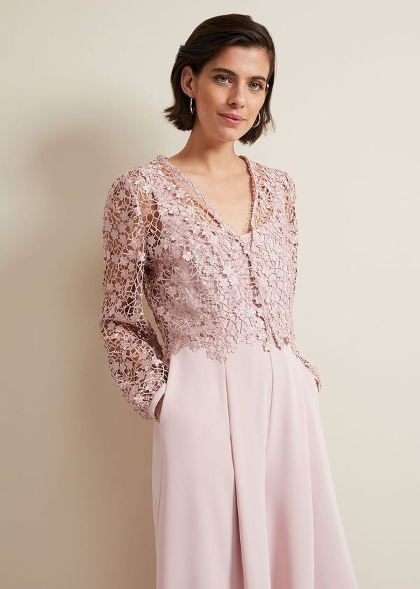 Phase Eight Mariposa Pale Pink Lace Jumpsuit