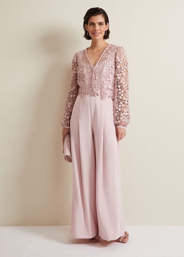 phase eight Mariposa Pale Pink Lace Jumpsuit