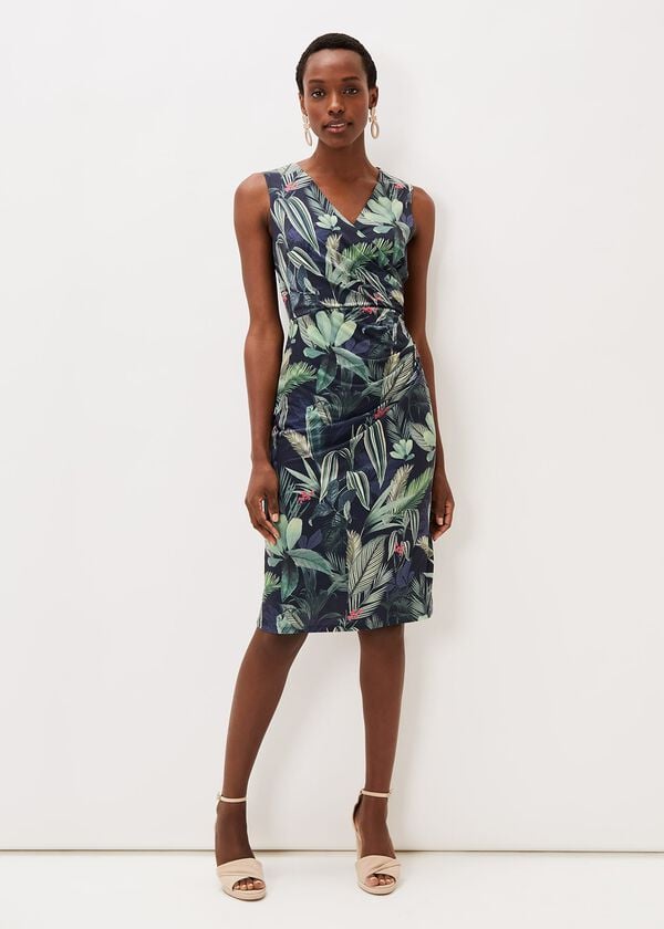 Phase Eight Maya Jersey Palm Print Midi Dress