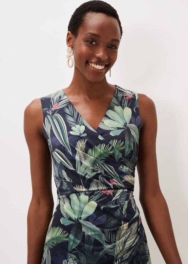 Phase Eight Maya Jersey Palm Print Midi Dress