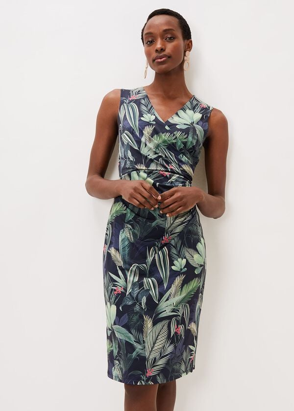 phase eight Maya Jersey Palm Print Midi Dress