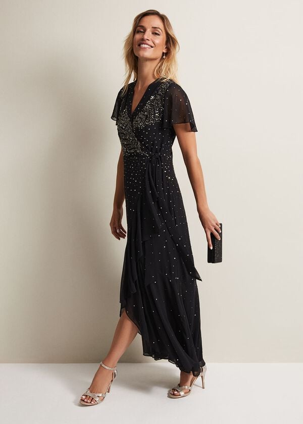 phase eight Melody Sequin Feather Maxi Dress