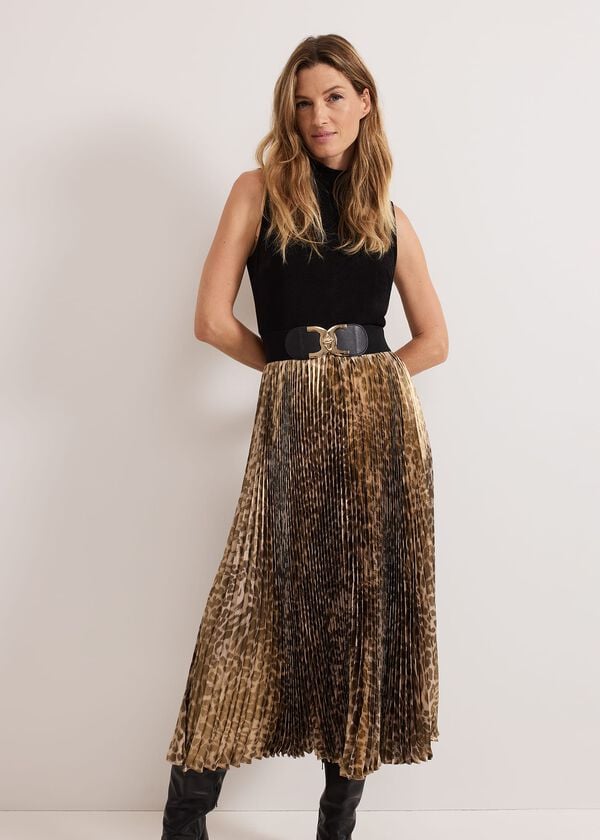 Phase Eight Meloni Jersey Leopard Pleat Midi Dress
