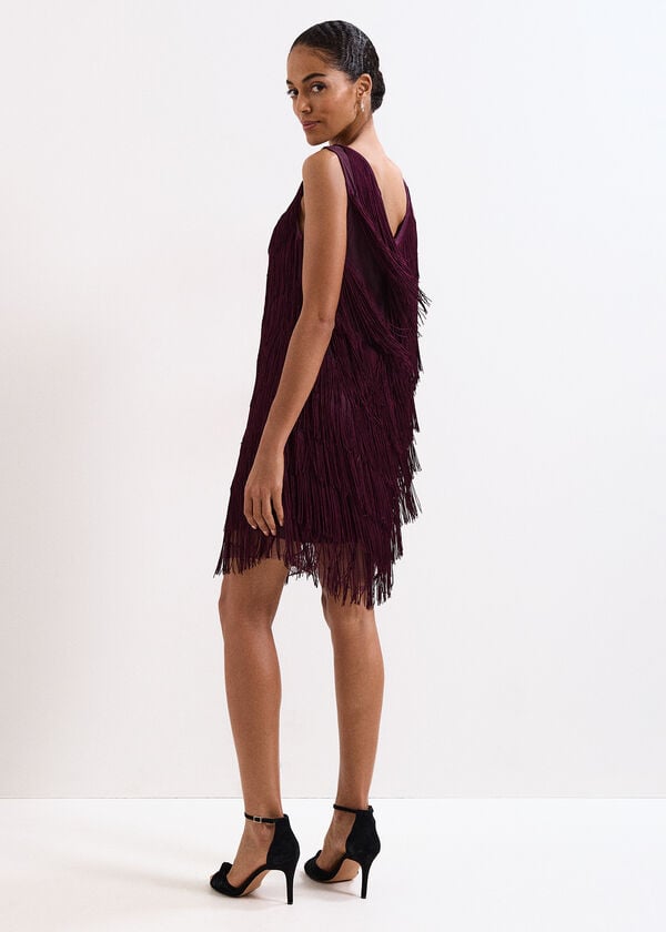 Phase Eight Meryl Burgundy Fringe Dress