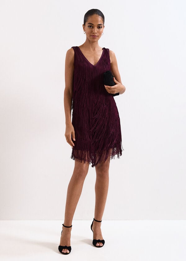 Phase Eight Meryl Burgundy Fringe Dress