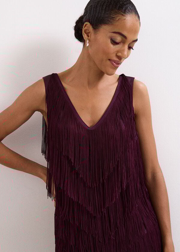 Phase Eight Meryl Burgundy Fringe Dress