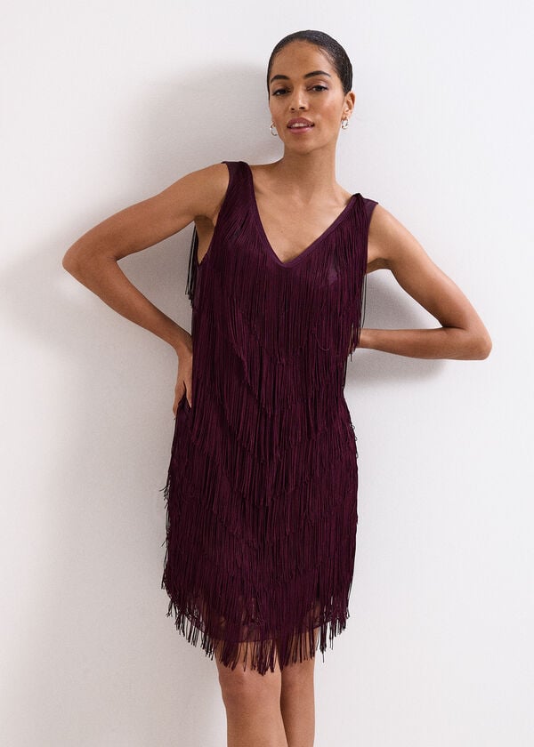 phase eight Meryl Burgundy Fringe Dress