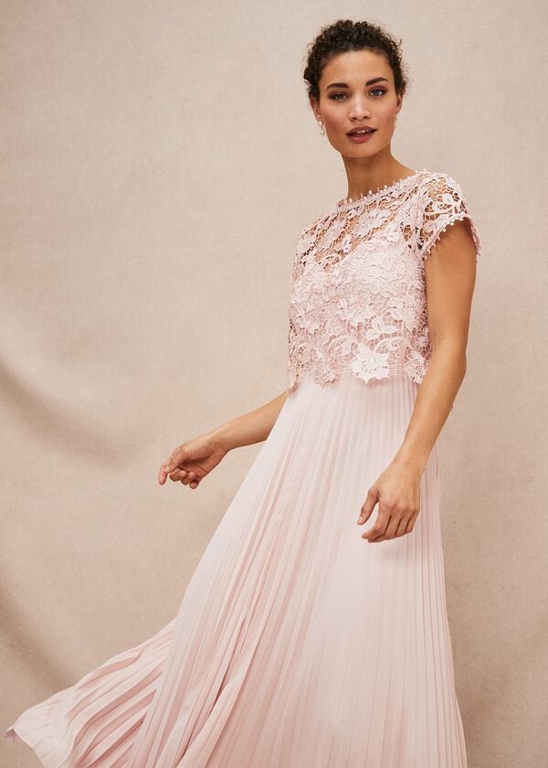 Phase Eight Michelle Lace Pleated Maxi Dress