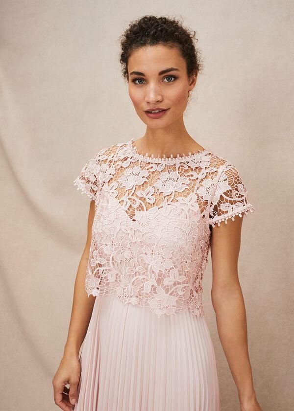 Phase Eight Michelle Lace Pleated Maxi Dress