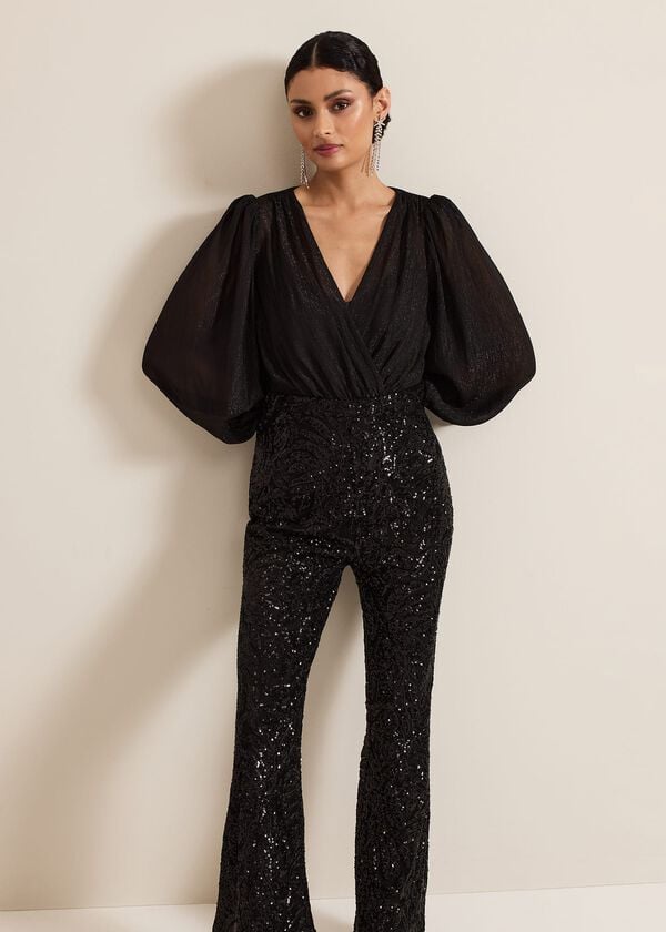 Phase Eight Milena Black Sequin Jumpsuit
