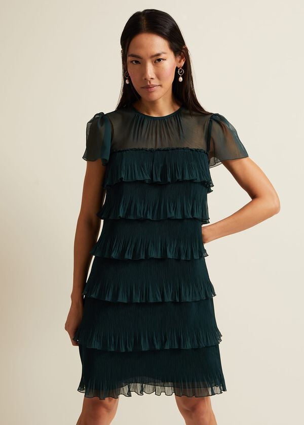 Phase Eight Mimi Dark Green Frill Mini Dress