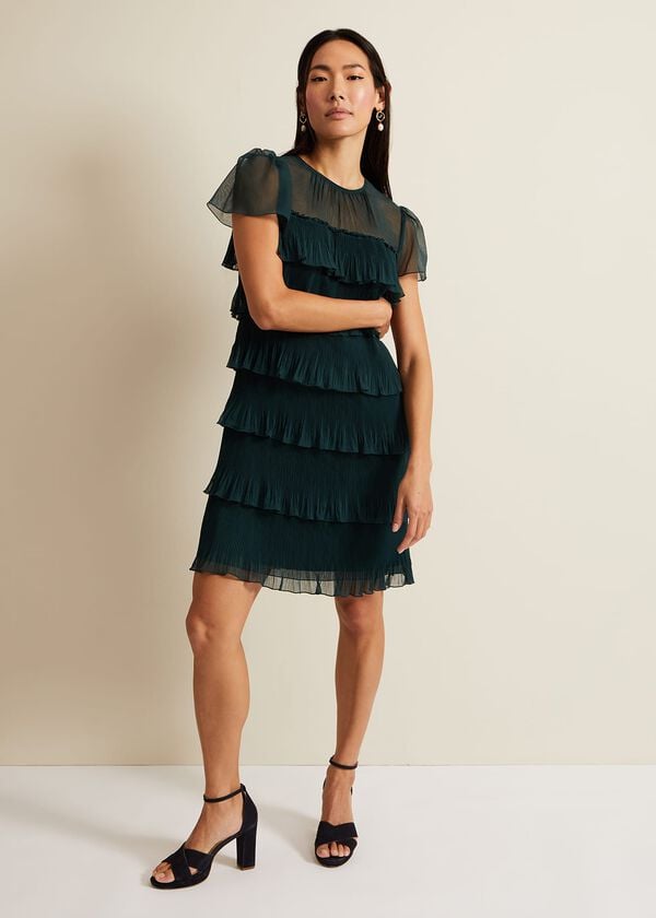 phase eight Mimi Dark Green Frill Mini Dress