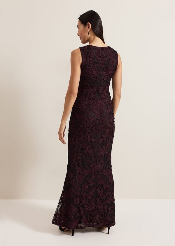 Phase Eight Montee Burgundy Tapework Maxi Dress