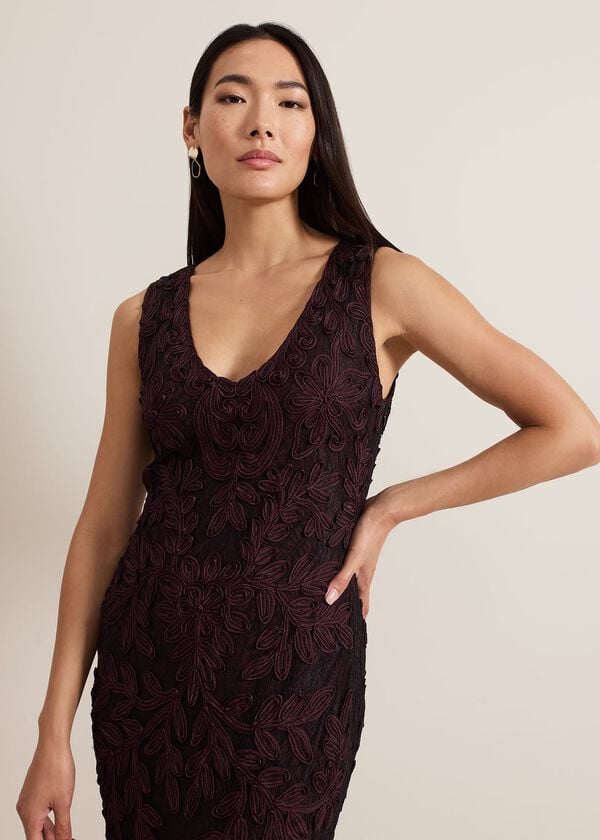 Phase Eight Montee Burgundy Tapework Maxi Dress