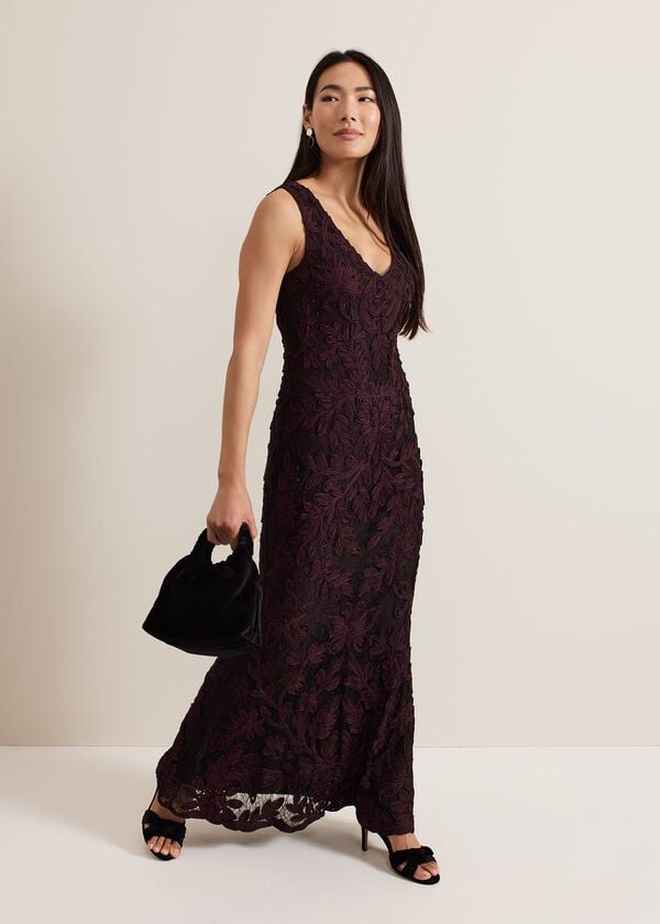 phase eight Montee Burgundy Tapework Maxi Dress