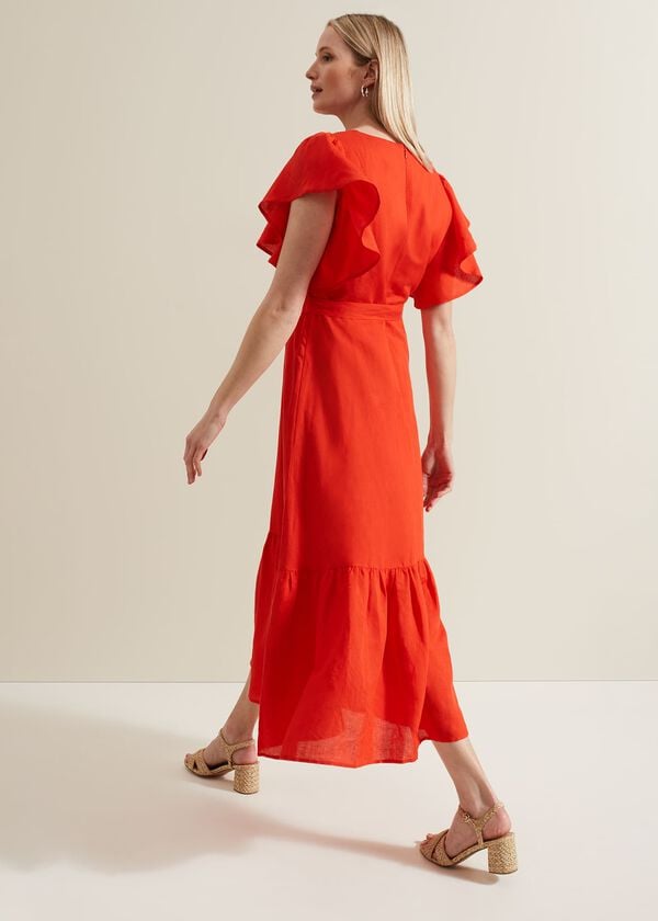 Phase Eight Morgan Red Linen Midi Dress