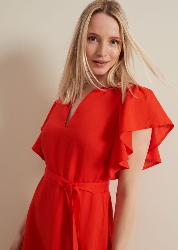 Phase Eight Morgan Red Linen Midi Dress