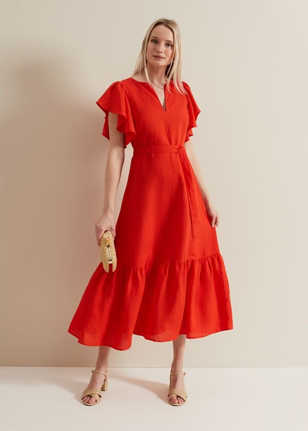 phase eight Morgan Red Linen Midi Dress