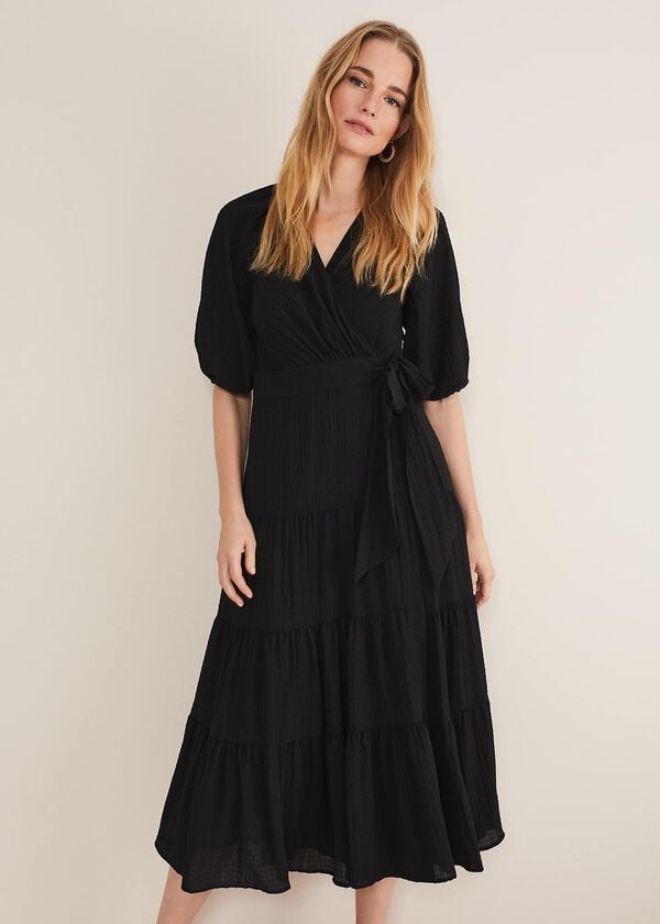 Phase Eight Morven Black Wrap Midi Dress