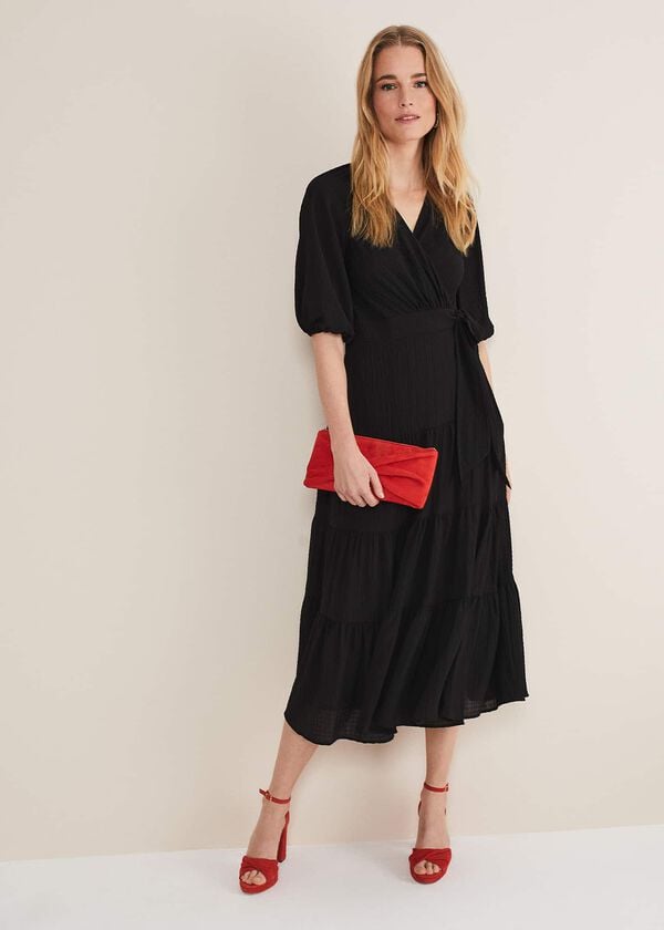 phase eight Morven Black Wrap Midi Dress