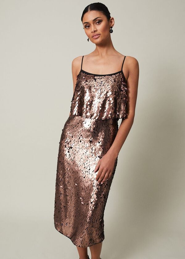 Phase Eight Myka Bronze Sequin Tiered Dress