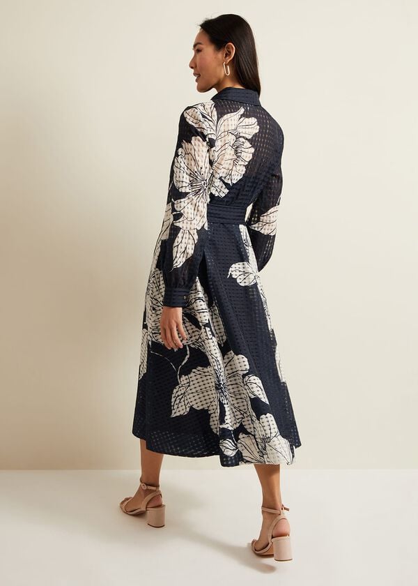 Phase Eight Natalie Navy Floral Shirt Midi Dress