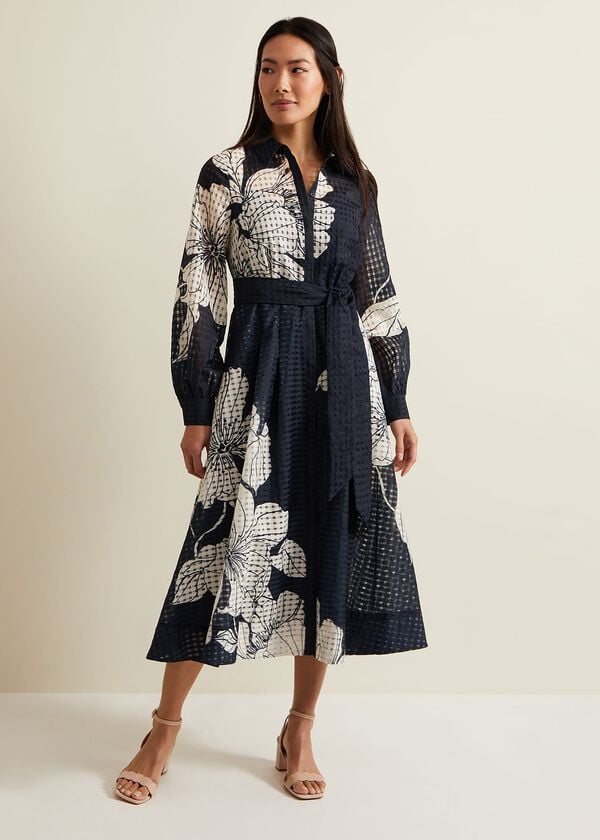 Phase Eight Natalie Navy Floral Shirt Midi Dress
