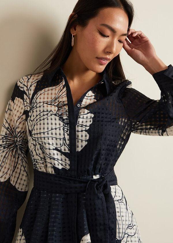 Phase Eight Natalie Navy Floral Shirt Midi Dress