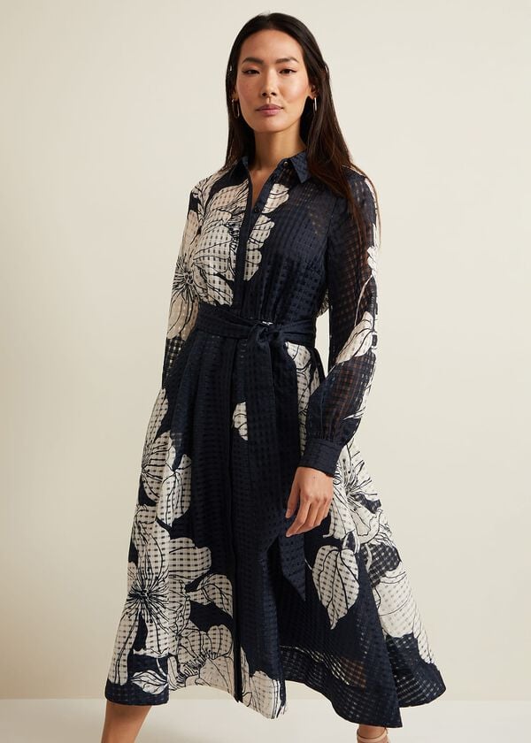 phase eight Natalie Navy Floral Shirt Midi Dress