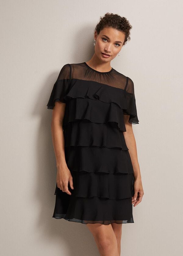 phase eight Nika Black Tiered Shift Dress
