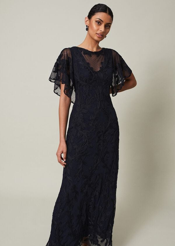 Phase Eight Noelle Navy Tapework Maxi Dress