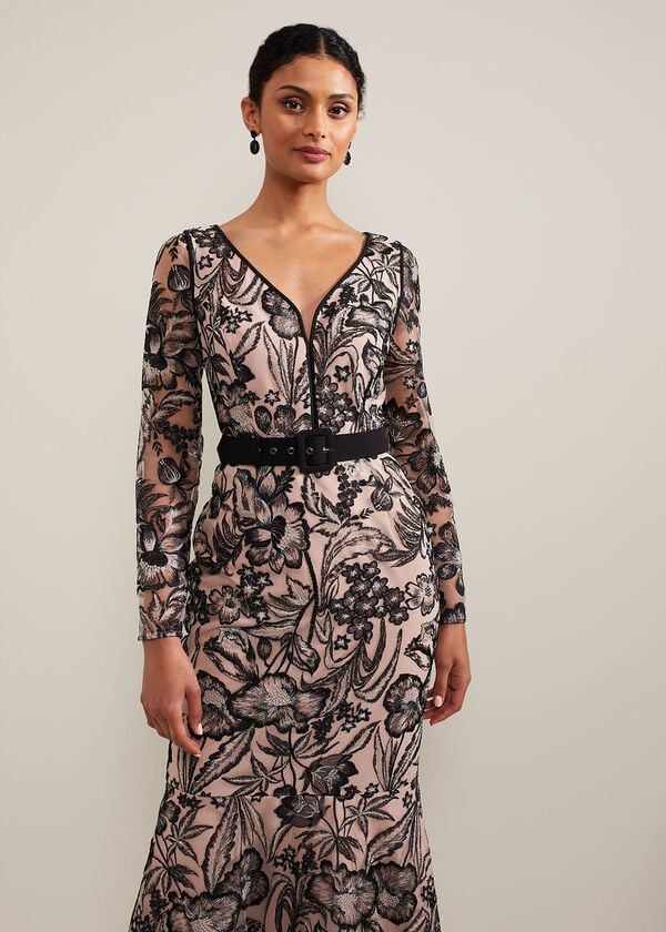 Phase Eight Nola V-Neck Embroidered Maxi Dress