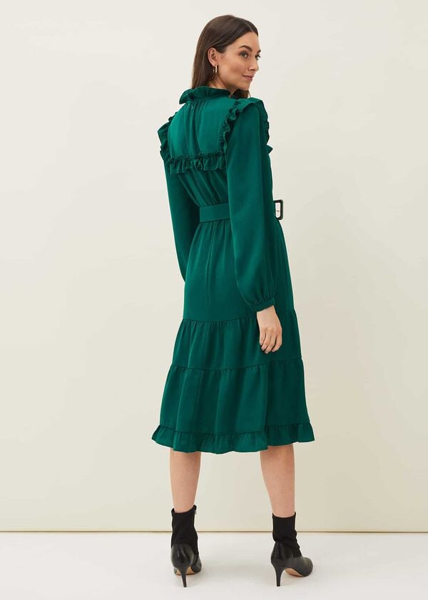 Phase Eight Olive Frill Tiered Dress