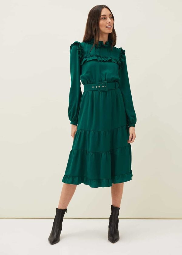 Phase Eight Olive Frill Tiered Dress