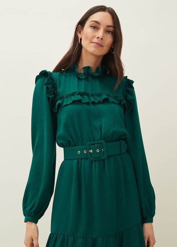 Phase Eight Olive Frill Tiered Dress