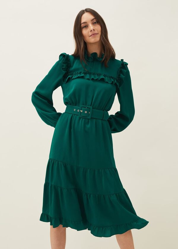 phase eight Olive Frill Tiered Dress