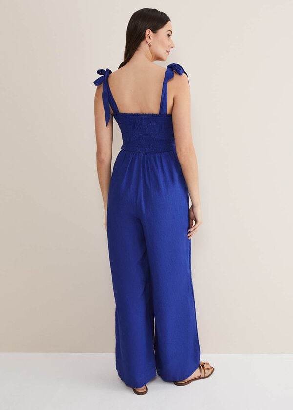 Phase Eight Ona Linen Shirred Wide Leg Jumpsuit