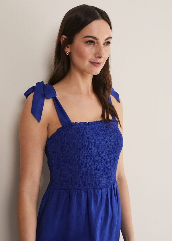 Phase Eight Ona Linen Shirred Wide Leg Jumpsuit