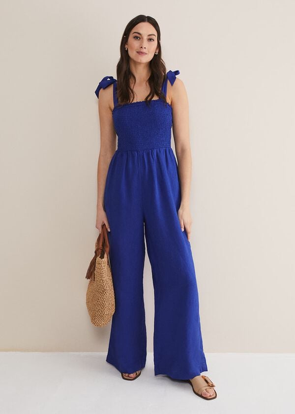 phase eight Ona Linen Shirred Wide Leg Jumpsuit