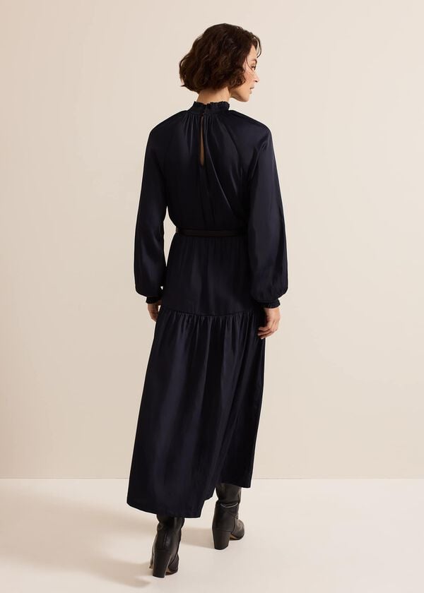 Phase Eight Ornella Navy Satin Dress