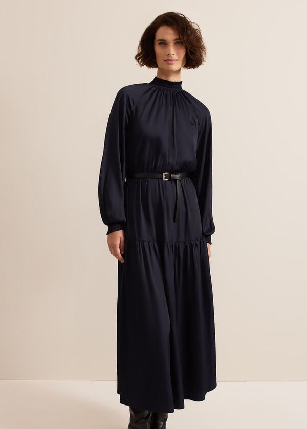 Phase Eight Ornella Navy Satin Dress