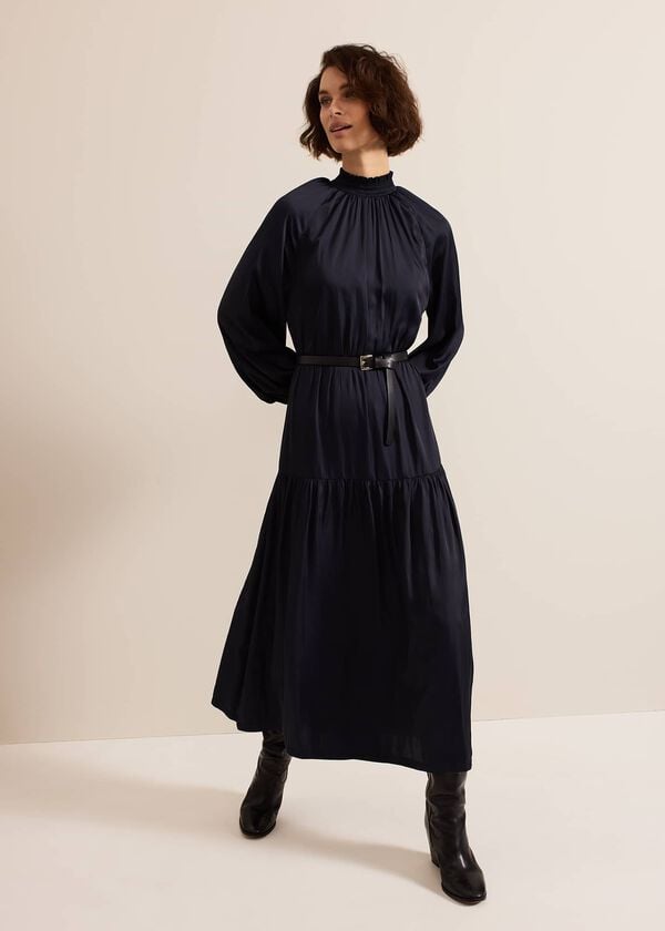 phase eight Ornella Navy Satin Dress