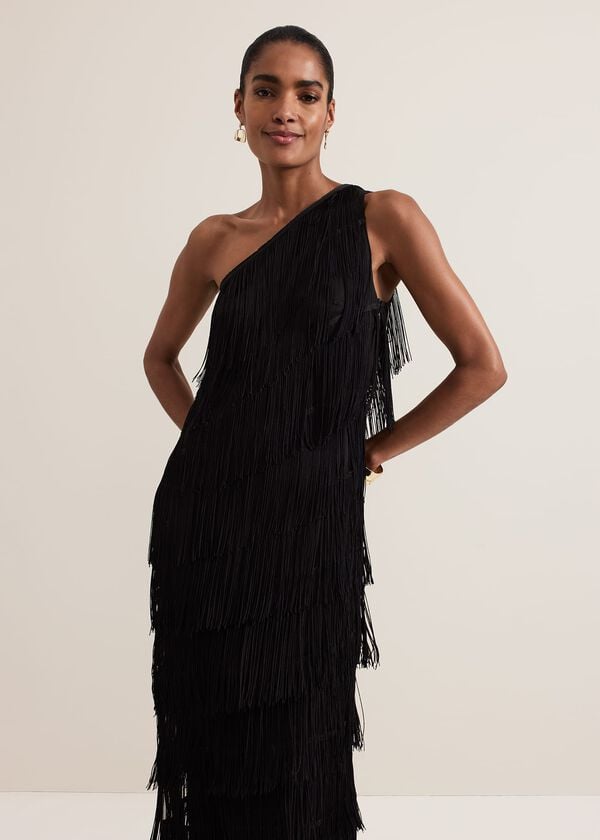 Phase Eight Otto One Shoulder Fringe Maxi Dress