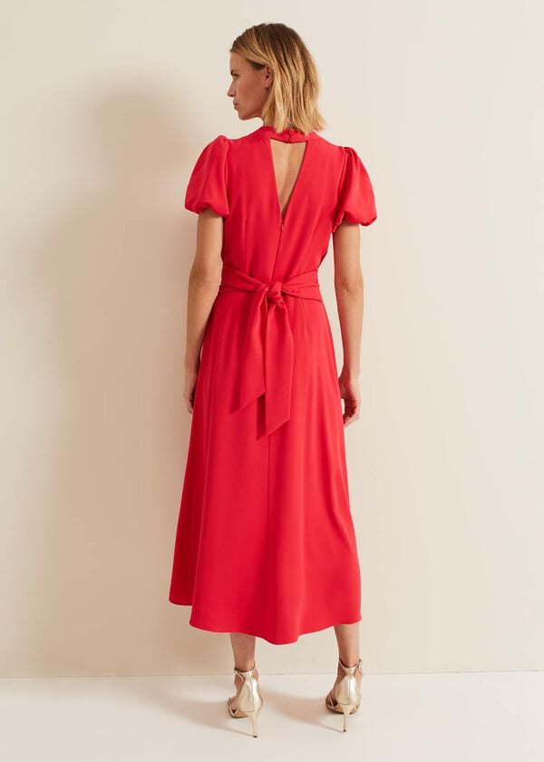 Phase Eight Paulina Coral Puff Sleeve Midi Dress
