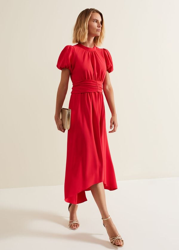 Phase Eight Paulina Coral Puff Sleeve Midi Dress